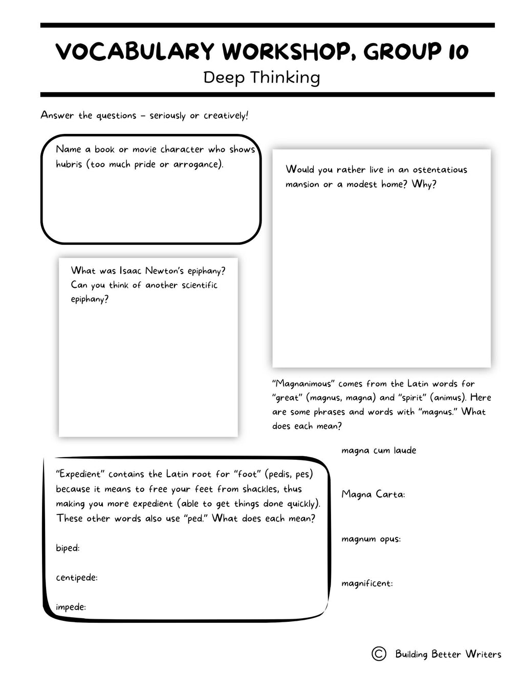 Advanced Vocabulary Unit / Upper-Level Word Study & Activities / Group 10