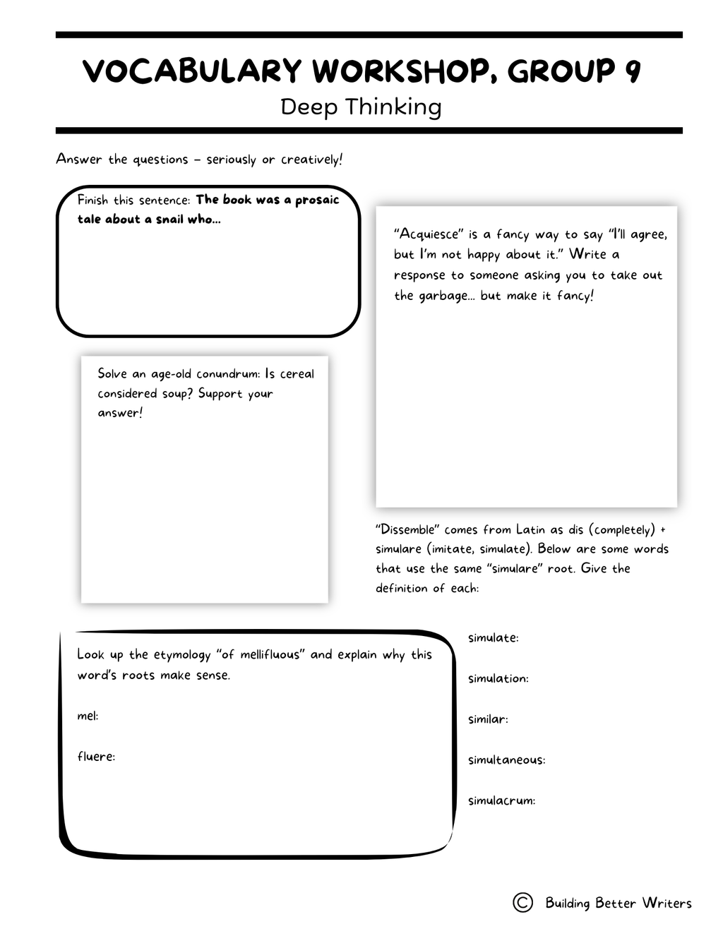 Advanced Vocabulary Unit / Upper-Level Word Study & Activities / Group 9