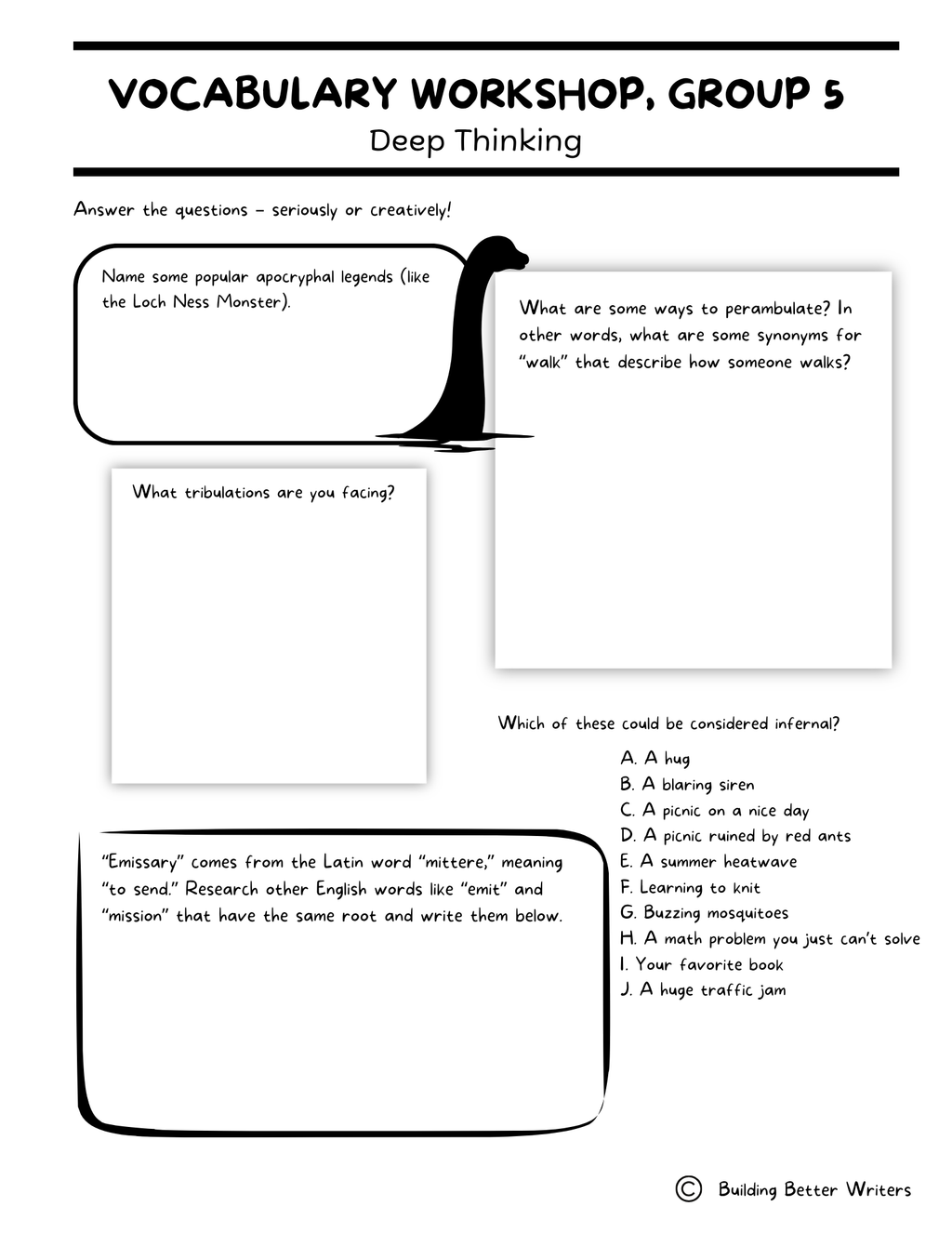 Advanced Vocabulary Unit / Upper-Level Word Study & Activities / Group 5