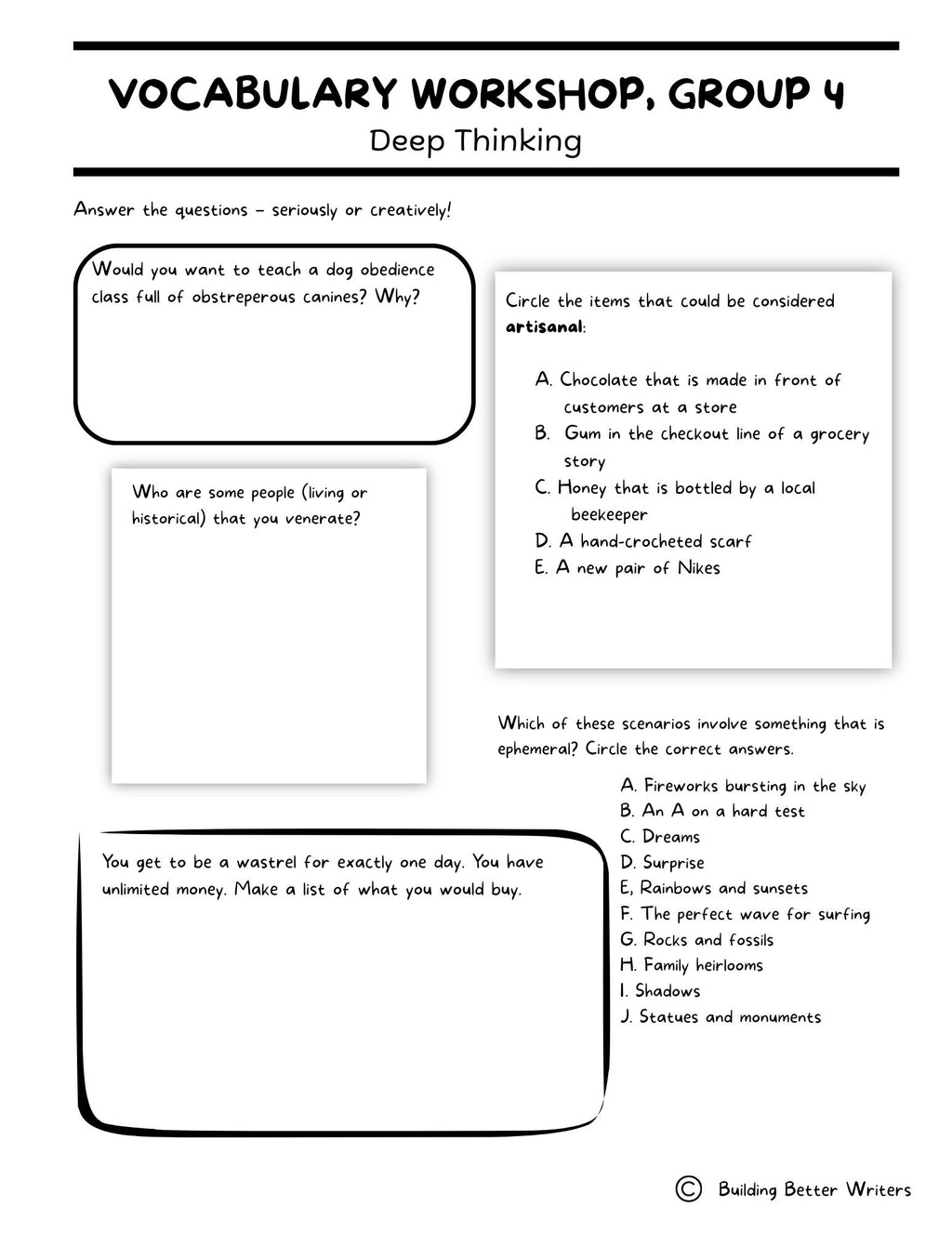 Advanced Vocabulary Unit / Upper-Level Word Study & Activities / Group 4