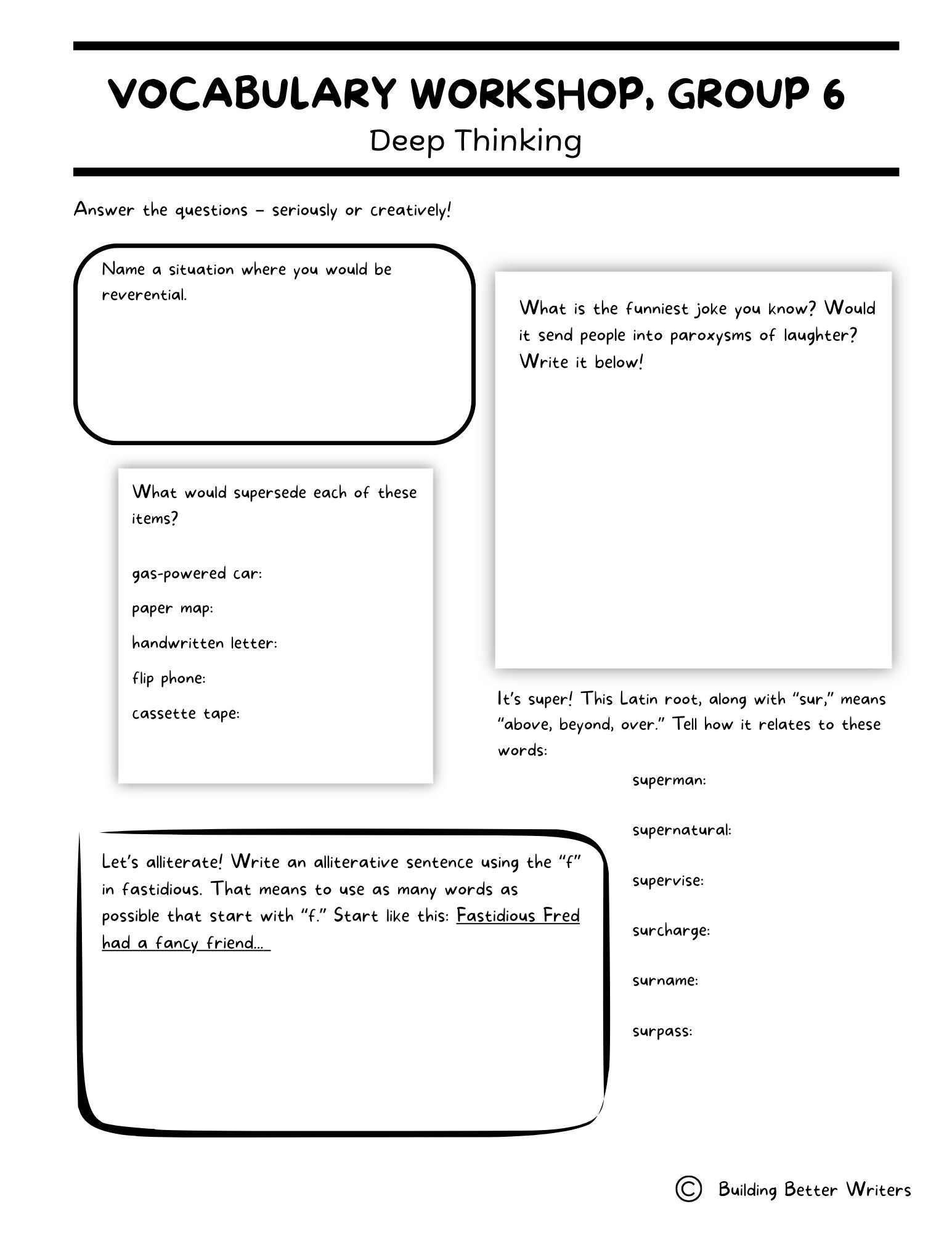 Advanced Vocabulary Unit / Upper-Level Word Study & Activities / Group 6