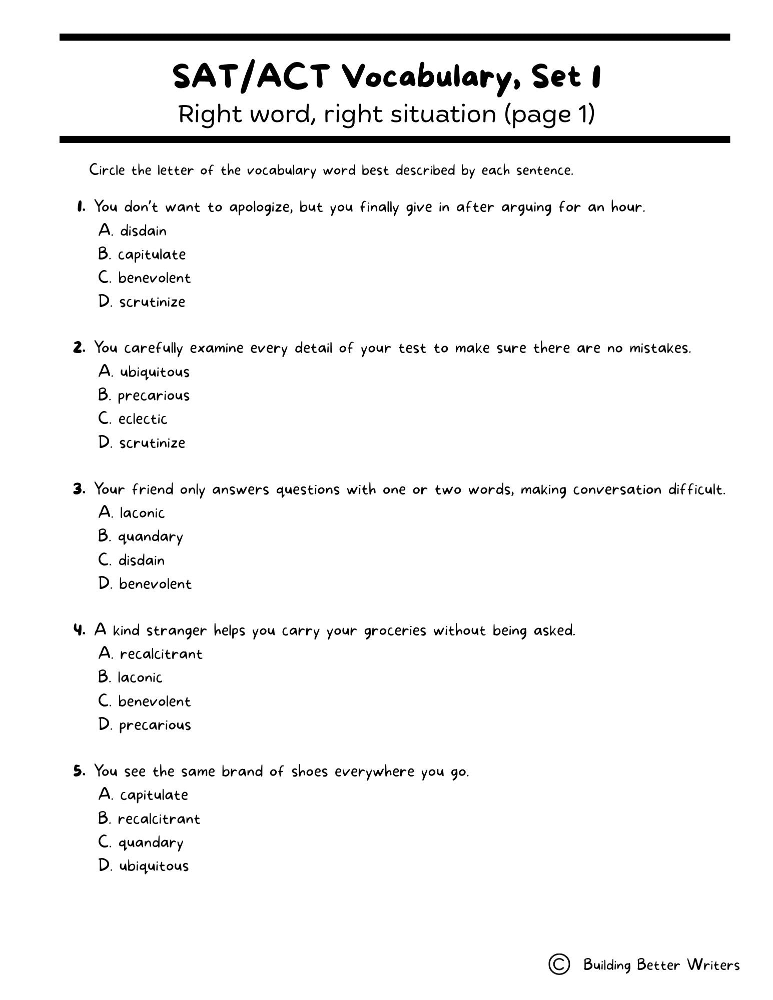 SAT/ACT/TOEFL Vocabulary Word Study & Activities / Set 1