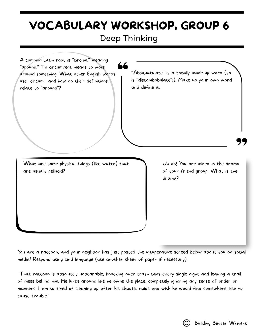 Advanced Vocabulary Unit / Upper-Level Word Study & Activities / Group 6