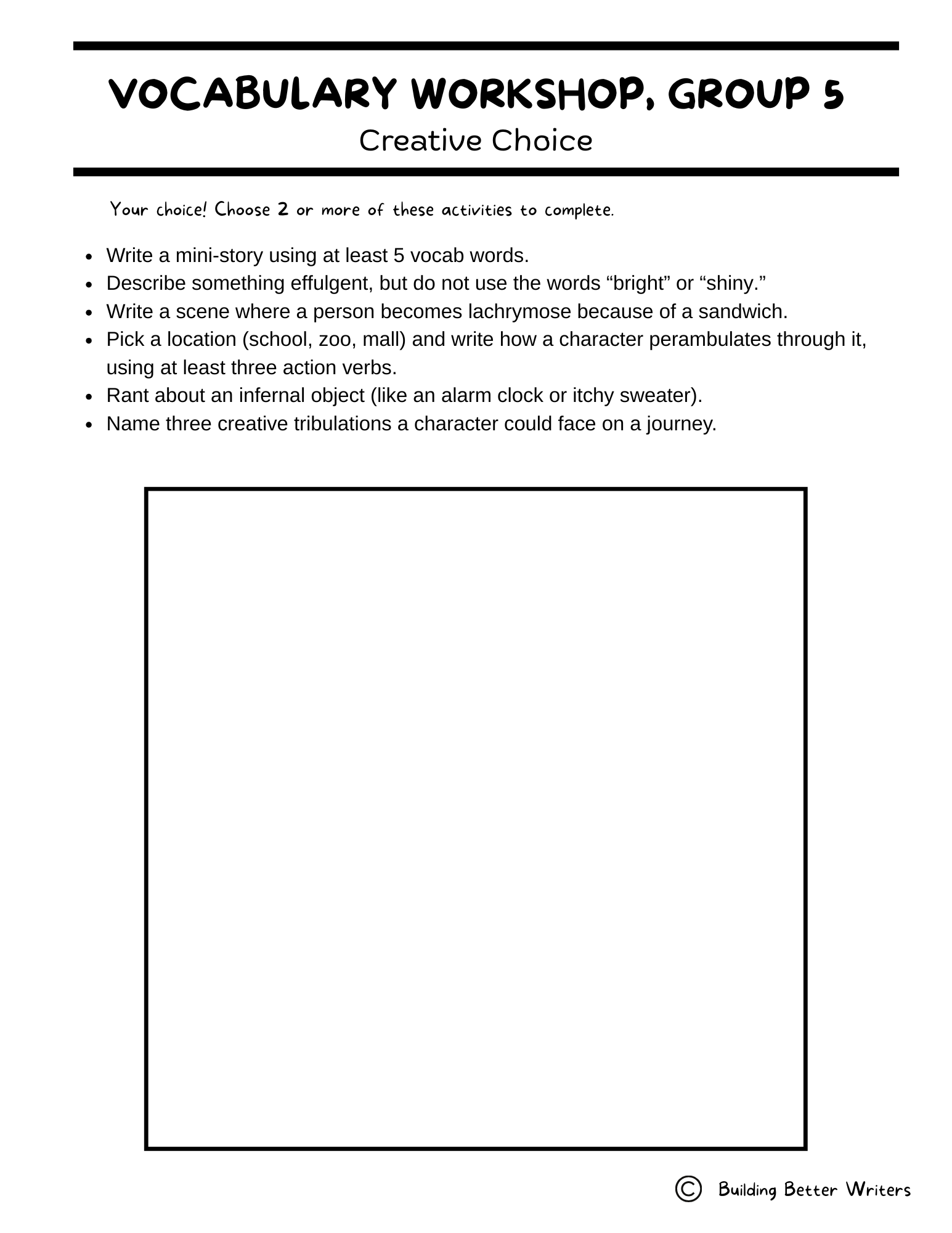 Advanced Vocabulary Unit / Upper-Level Word Study & Activities / Group 5