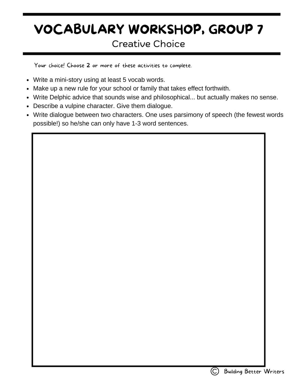 Advanced Vocabulary Unit / Upper-Level Word Study & Activities / Group 7