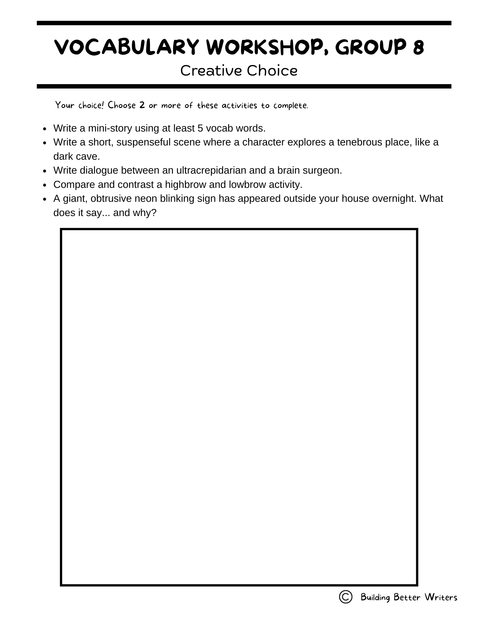 Advanced Vocabulary Unit / Upper-Level Word Study & Activities / Group 8