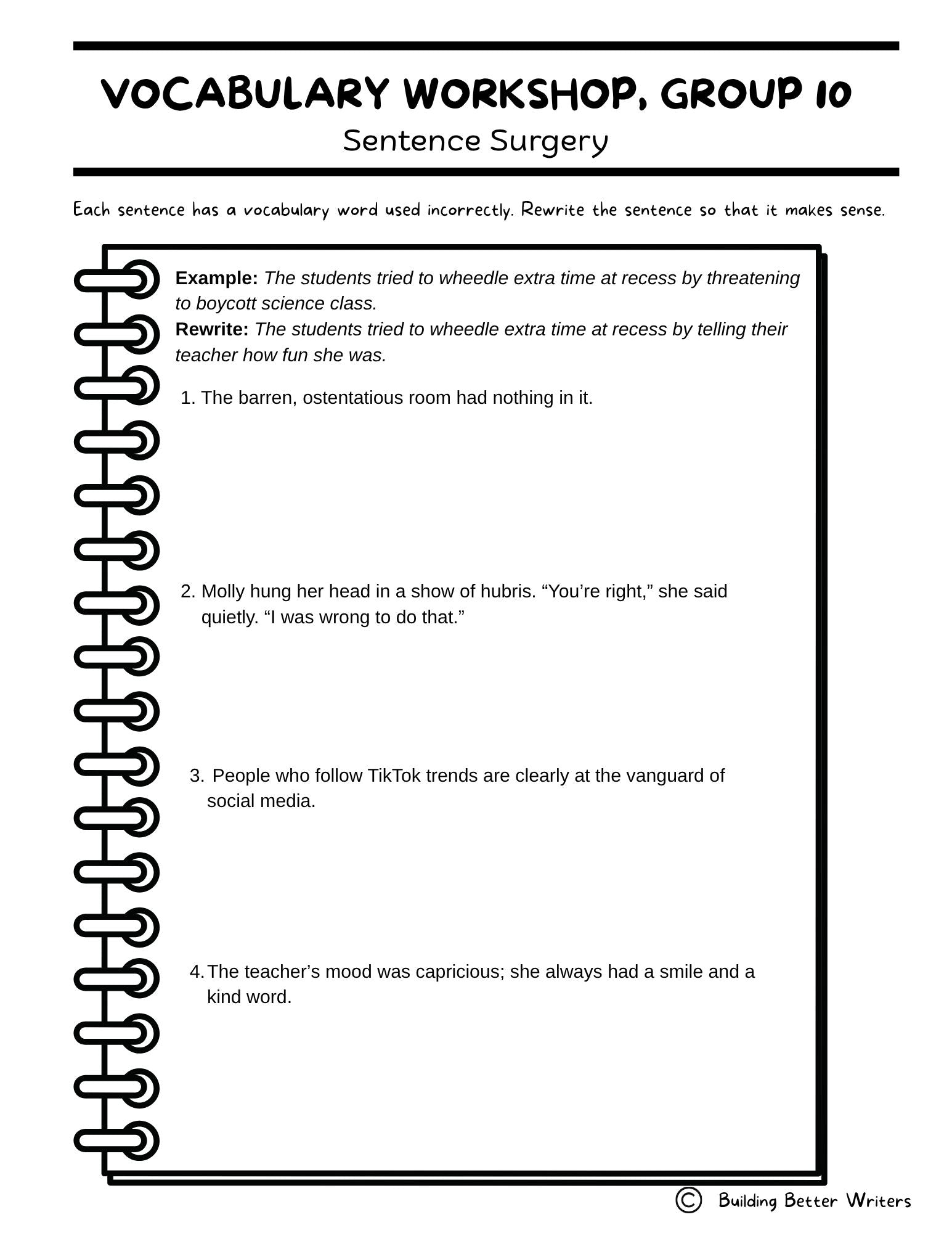 Advanced Vocabulary Unit / Upper-Level Word Study & Activities / Group 10