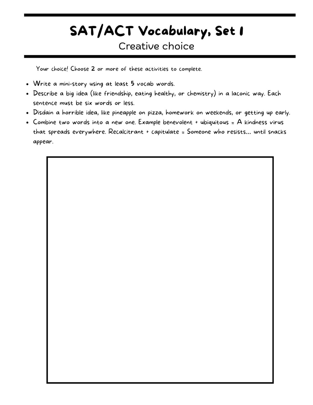 SAT/ACT/TOEFL Vocabulary Word Study & Activities / Set 1