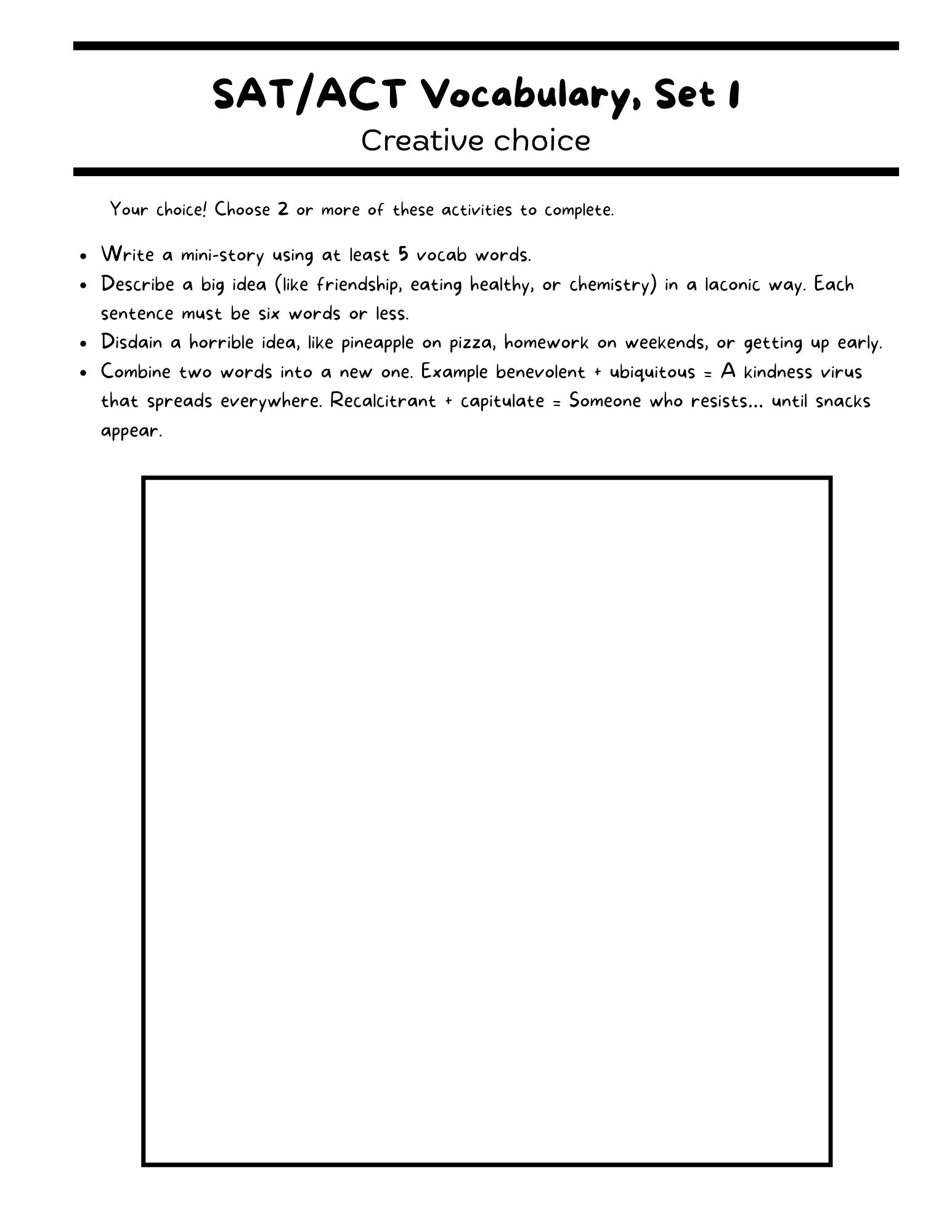 SAT/ACT/TOEFL Vocabulary Word Study & Activities / Set 1