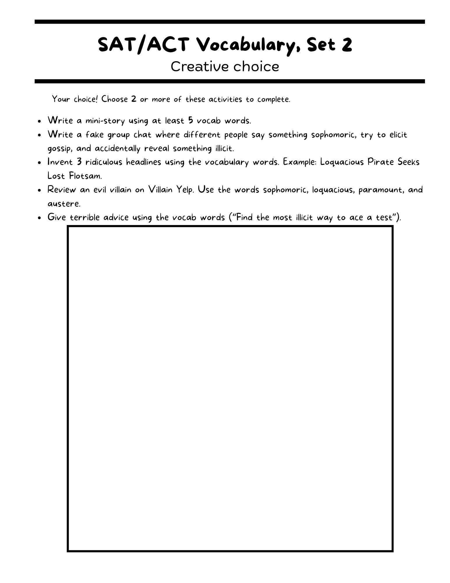 SAT/ACT/TOEFL Vocabulary Word Study & Activities / Set 2