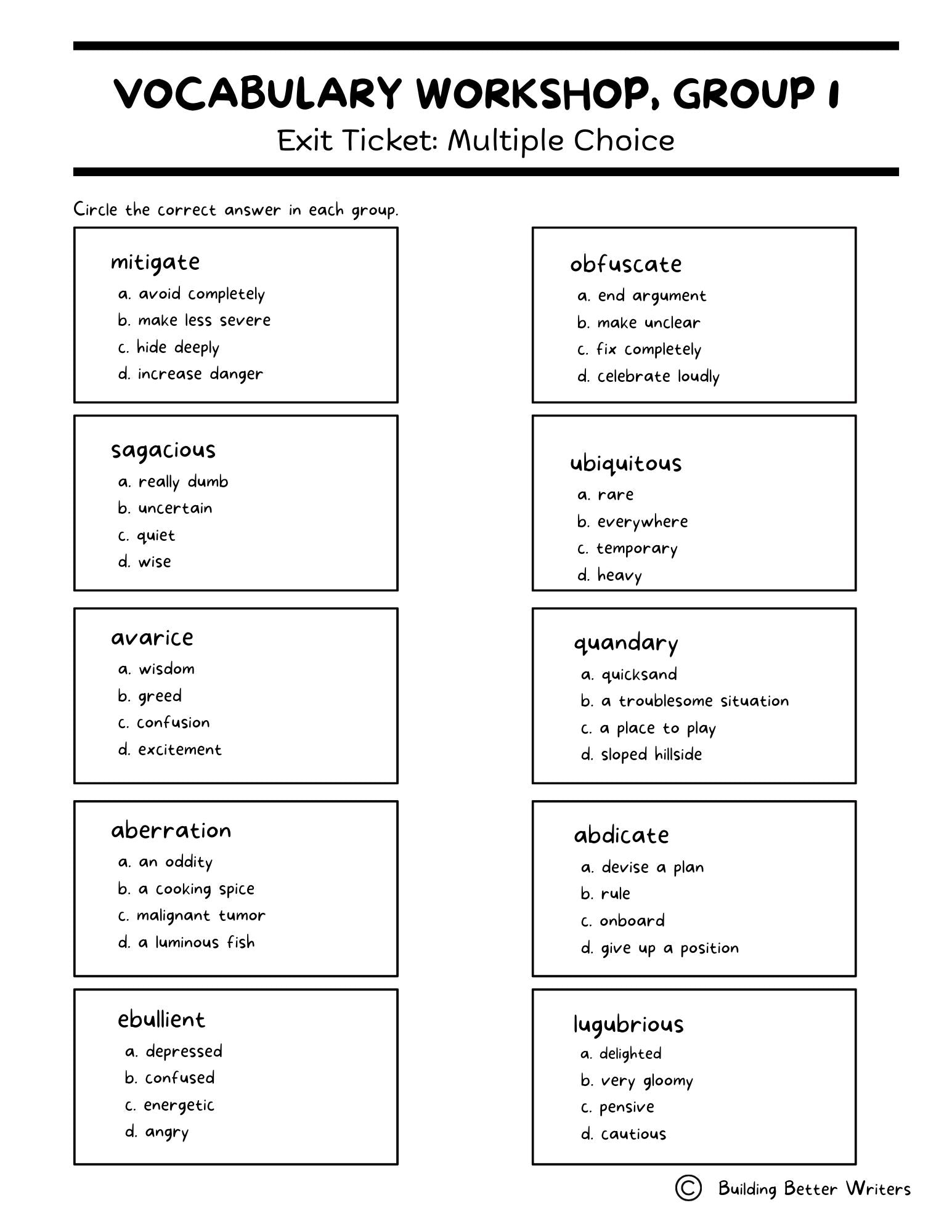 Advanced Vocabulary Unit / Upper-Level Word Study & Activities / Group 1