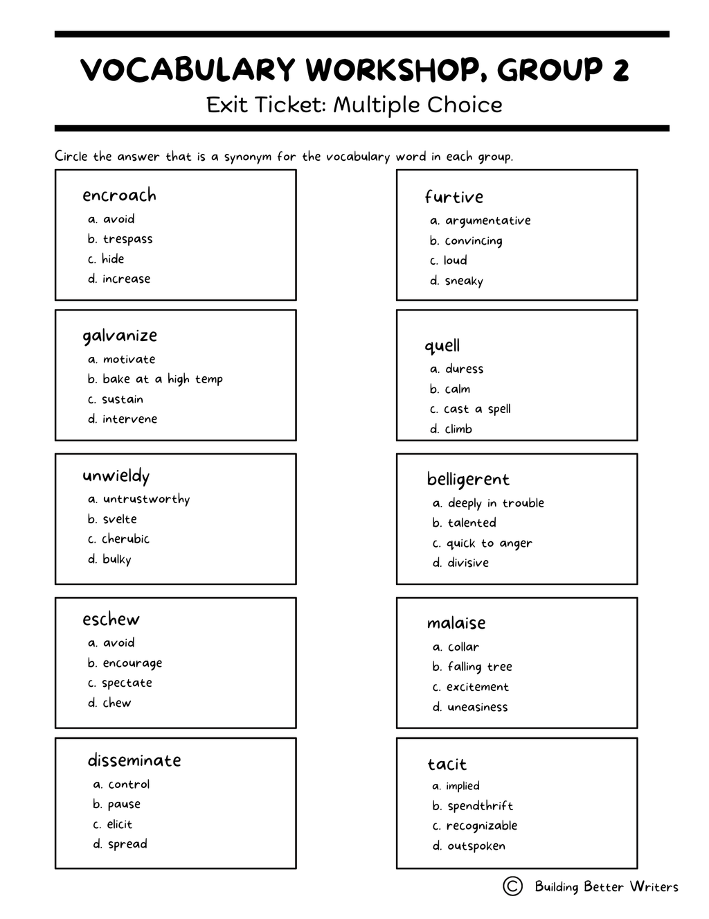 Advanced Vocabulary Unit / Upper-Level Word Study & Activities / Group 2