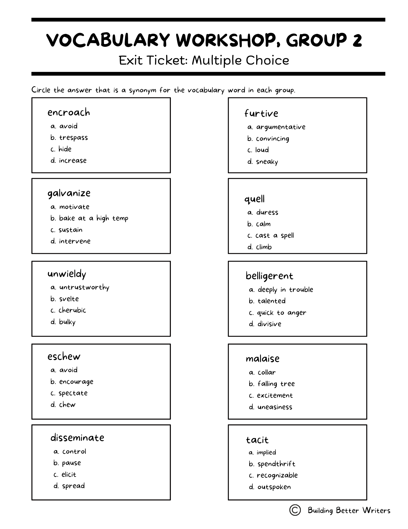 Advanced Vocabulary Unit / Upper-Level Word Study & Activities / Group 2