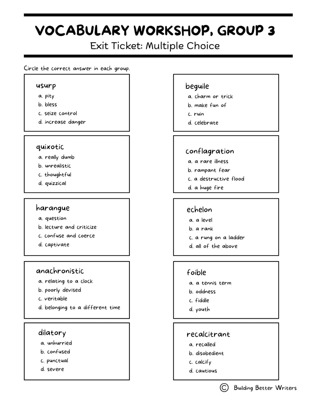 Advanced Vocabulary Unit / Upper-Level Word Study & Activities / Group 3