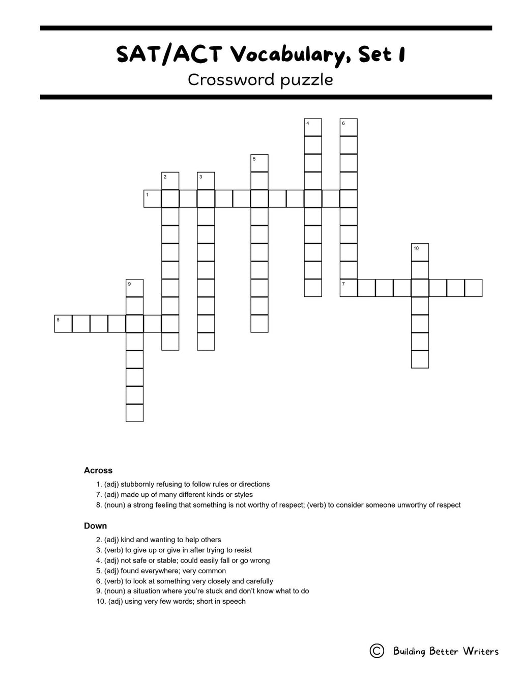 SAT/ACT/TOEFL Vocabulary Word Study & Activities / Set 1