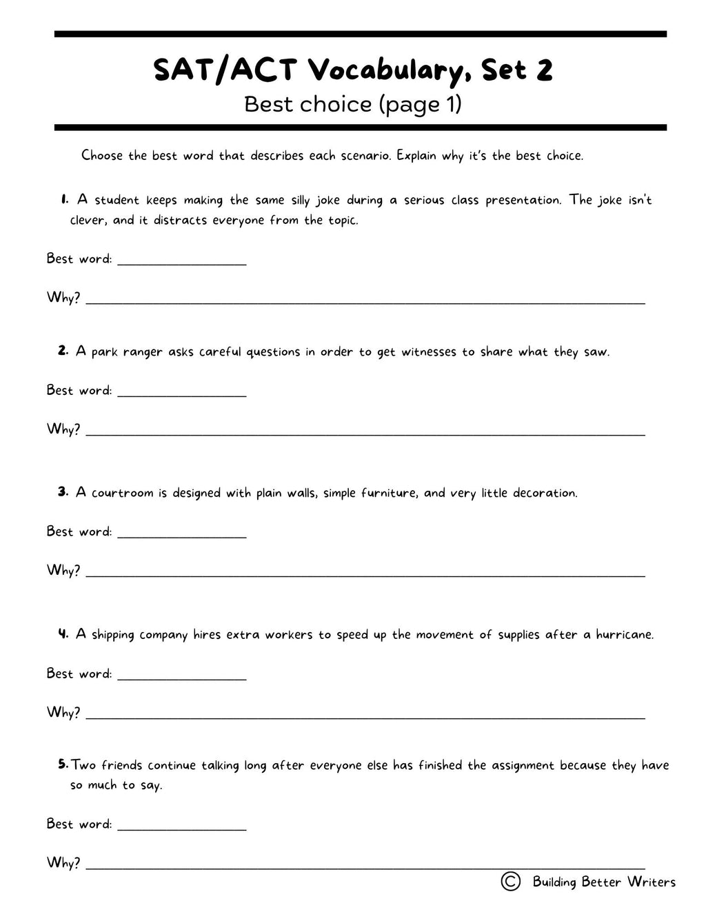 SAT/ACT/TOEFL Vocabulary Word Study & Activities / Set 2