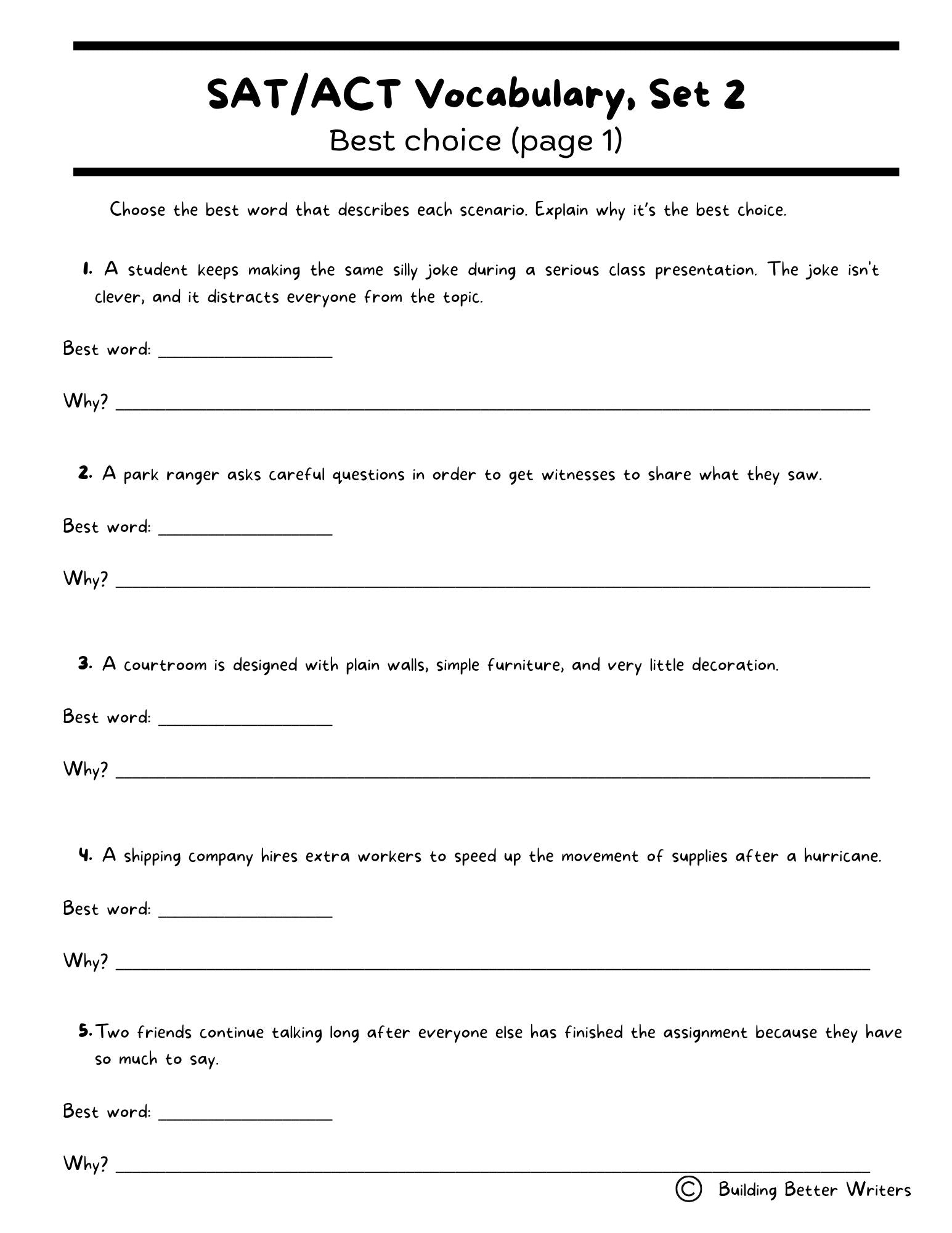SAT/ACT/TOEFL Vocabulary Word Study & Activities / Set 2