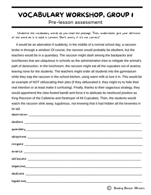 Advanced Vocabulary Unit / Upper-Level Word Study & Activities / Group 1
