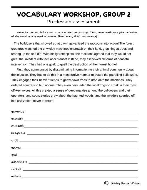 Advanced Vocabulary Unit / Upper-Level Word Study & Activities / Group 2