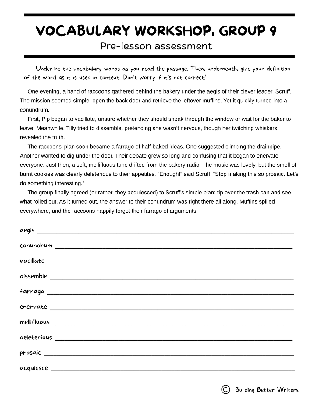 Advanced Vocabulary Unit / Upper-Level Word Study & Activities / Group 9