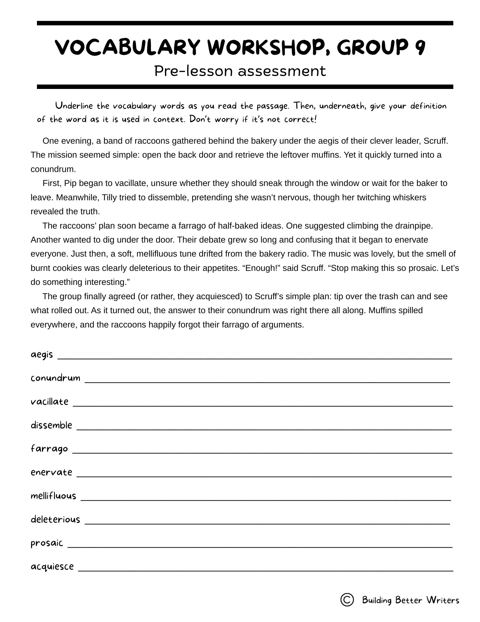 Advanced Vocabulary Unit / Upper-Level Word Study & Activities / Group 9
