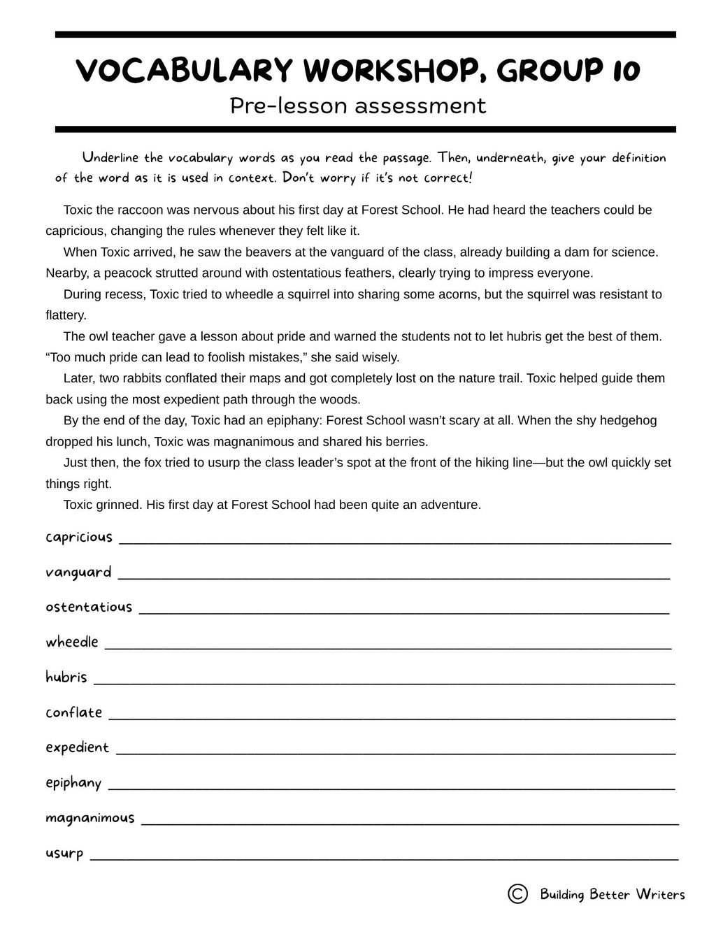 Advanced Vocabulary Unit / Upper-Level Word Study & Activities / Group 10