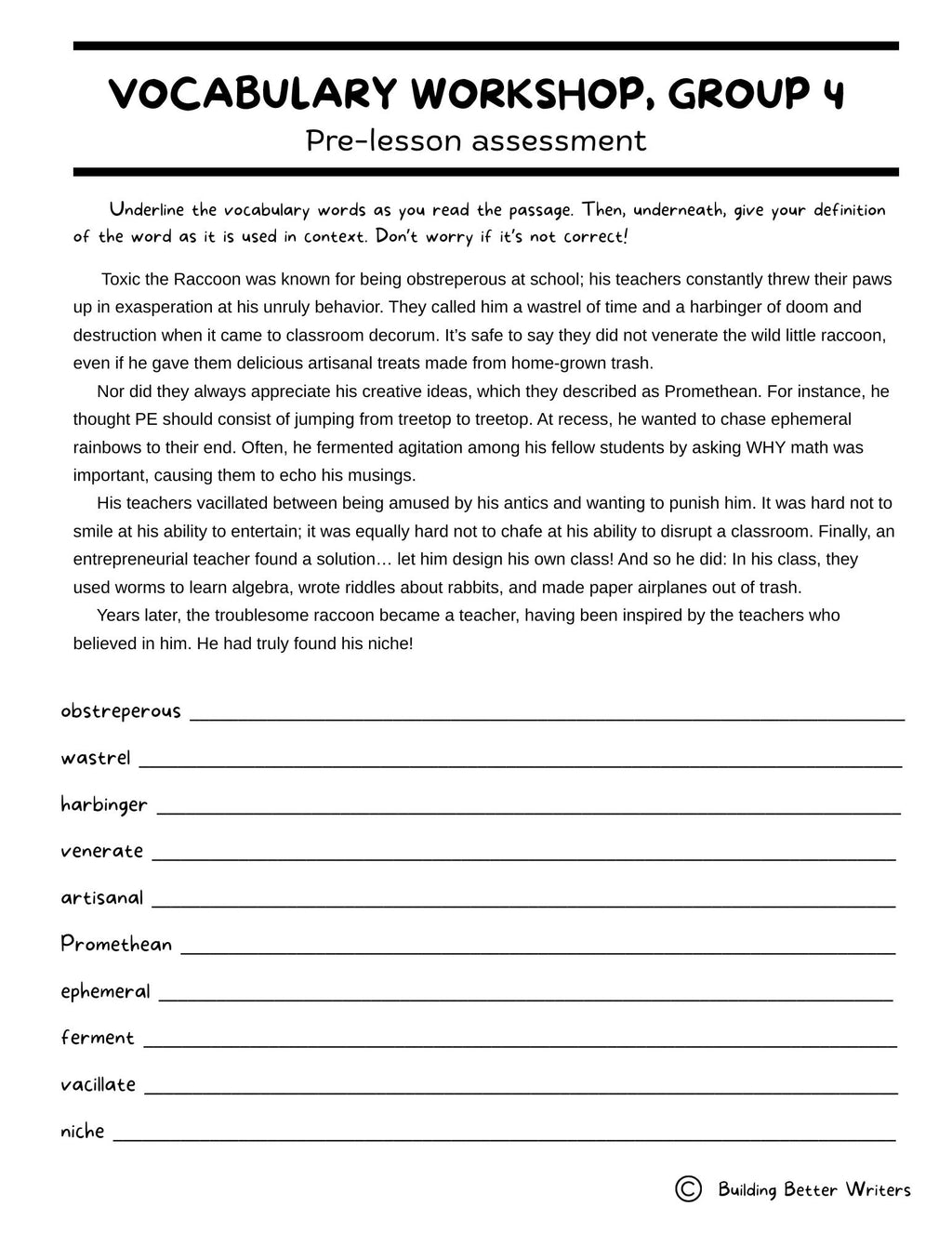 Advanced Vocabulary Unit / Upper-Level Word Study & Activities / Group 4