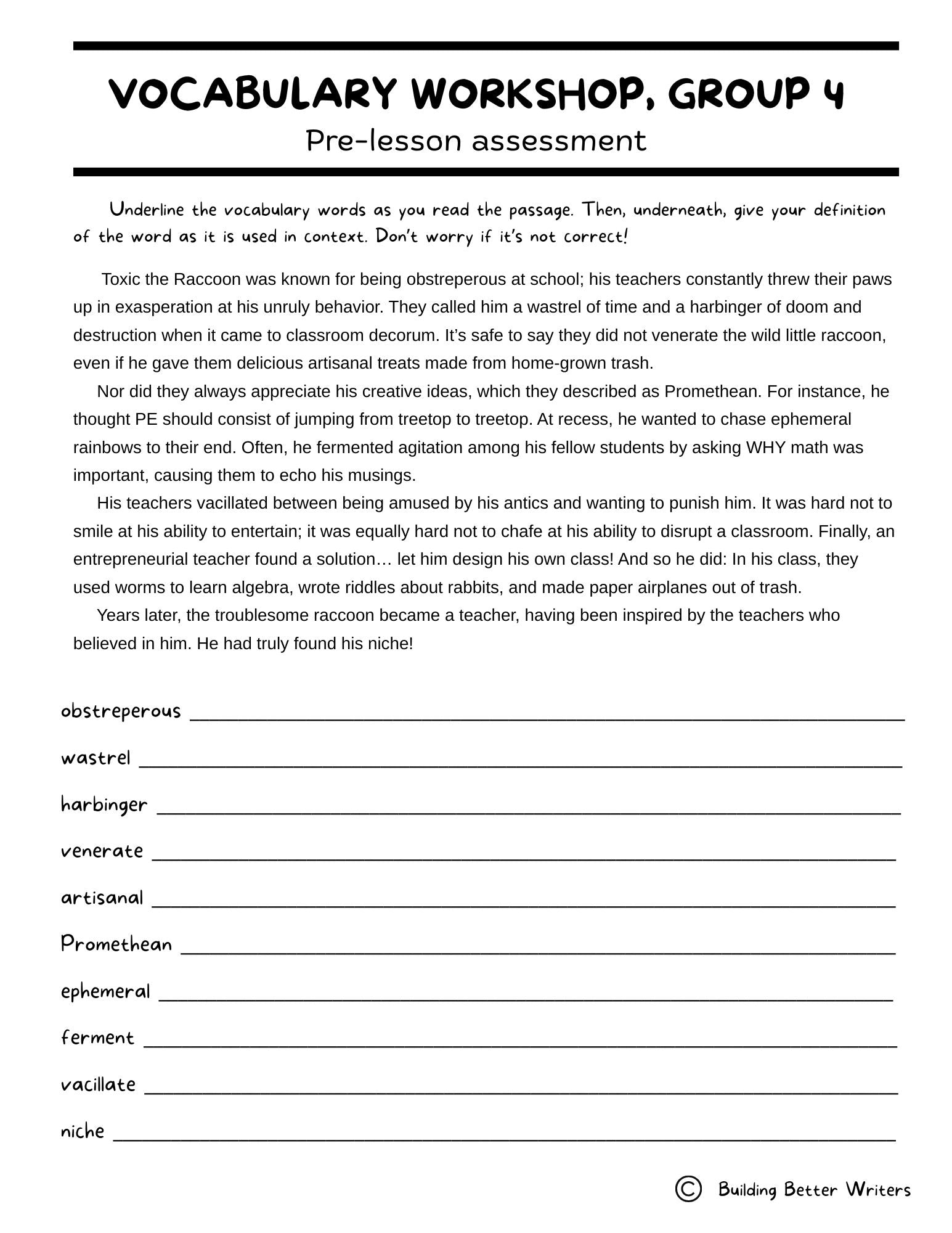 Advanced Vocabulary Unit / Upper-Level Word Study & Activities / Group 4