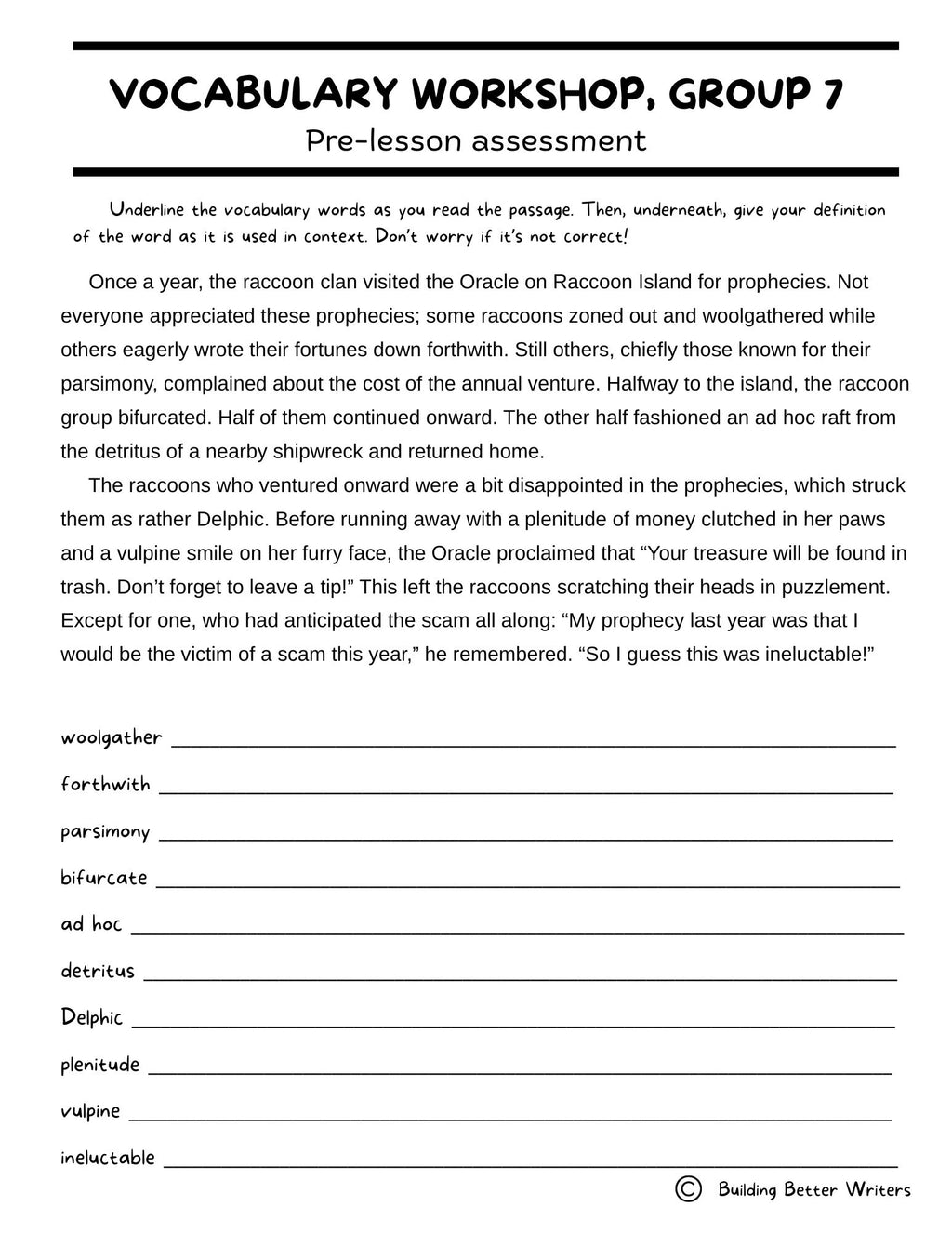 Advanced Vocabulary Unit / Upper-Level Word Study & Activities / Group 7