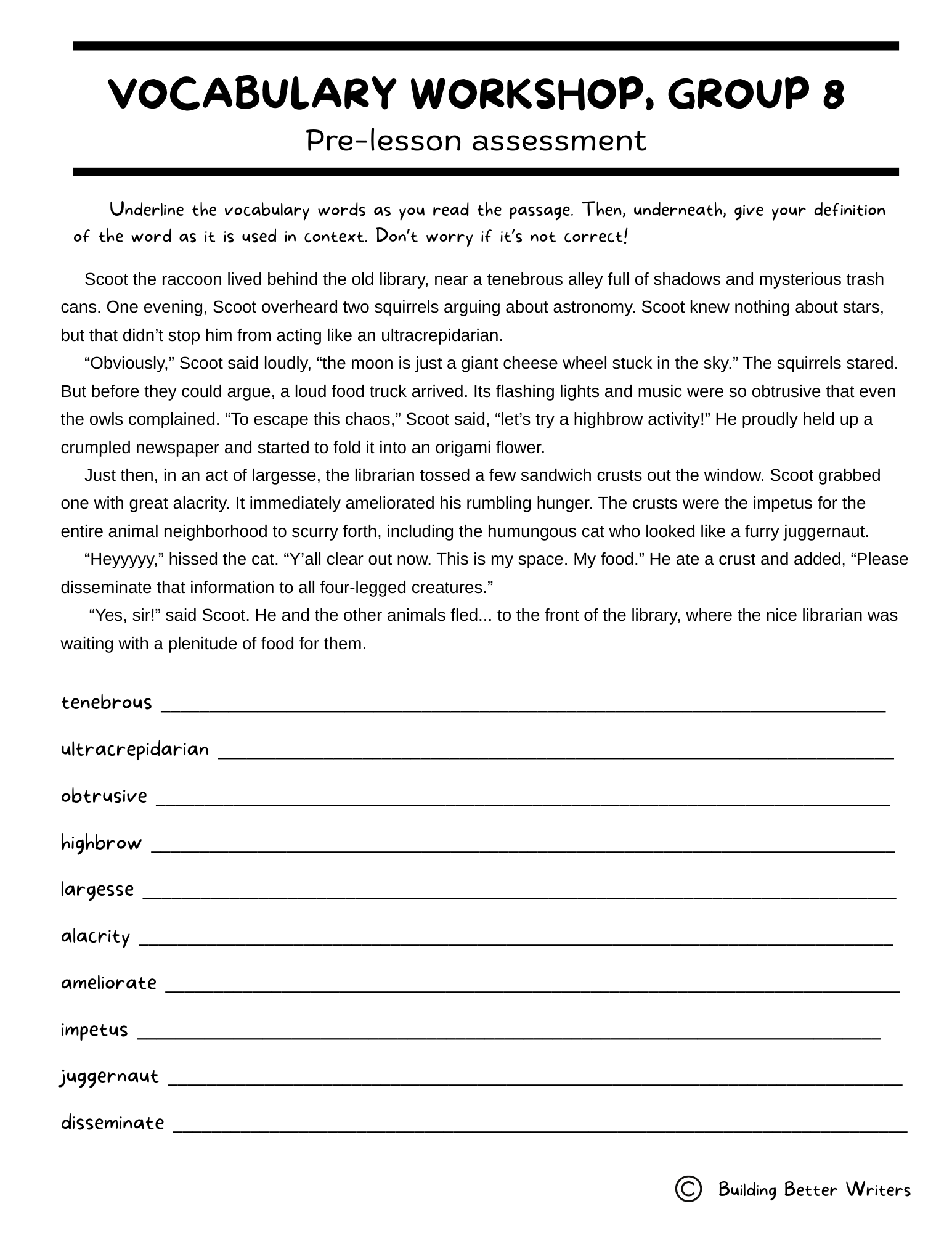 Advanced Vocabulary Unit / Upper-Level Word Study & Activities / Group 8