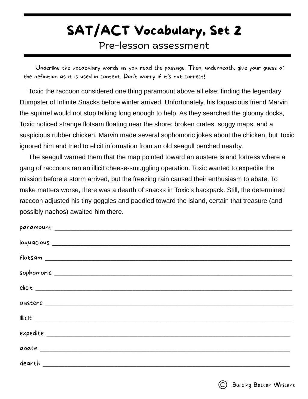 SAT/ACT/TOEFL Vocabulary Word Study & Activities / Set 2