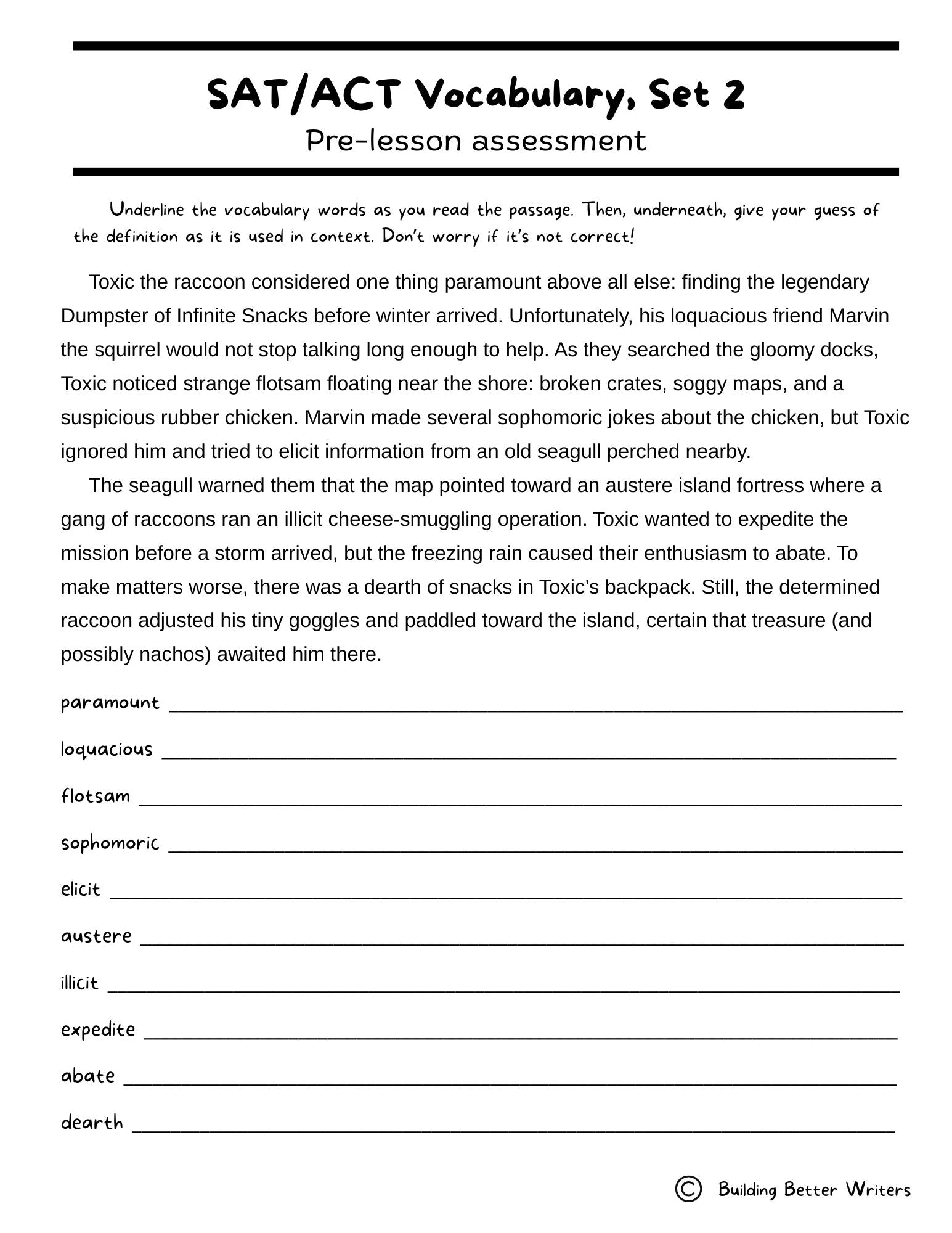 SAT/ACT/TOEFL Vocabulary Word Study & Activities / Set 2