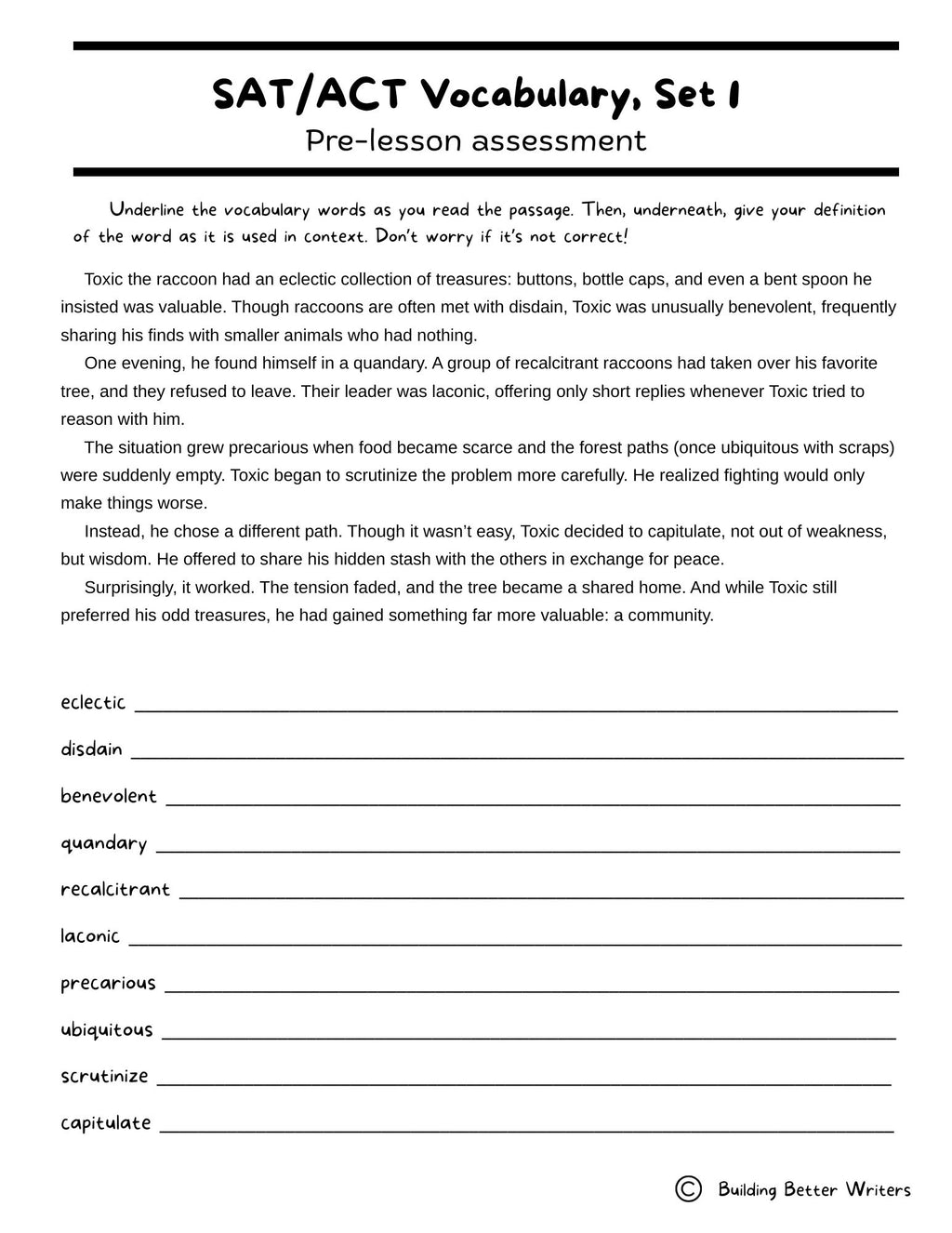 SAT/ACT/TOEFL Vocabulary Word Study & Activities / Set 1