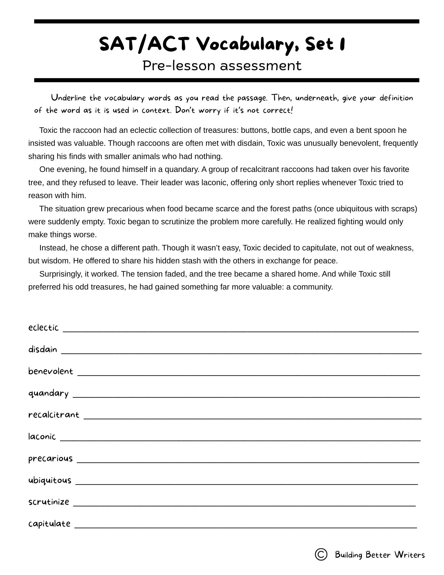 SAT/ACT/TOEFL Vocabulary Word Study & Activities / Set 1