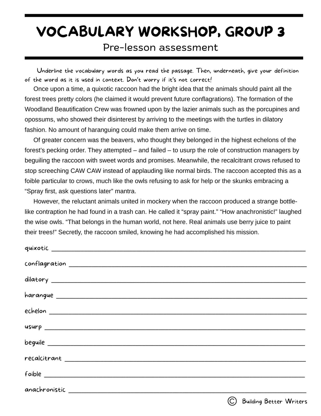 Advanced Vocabulary Unit / Upper-Level Word Study & Activities / Group 3