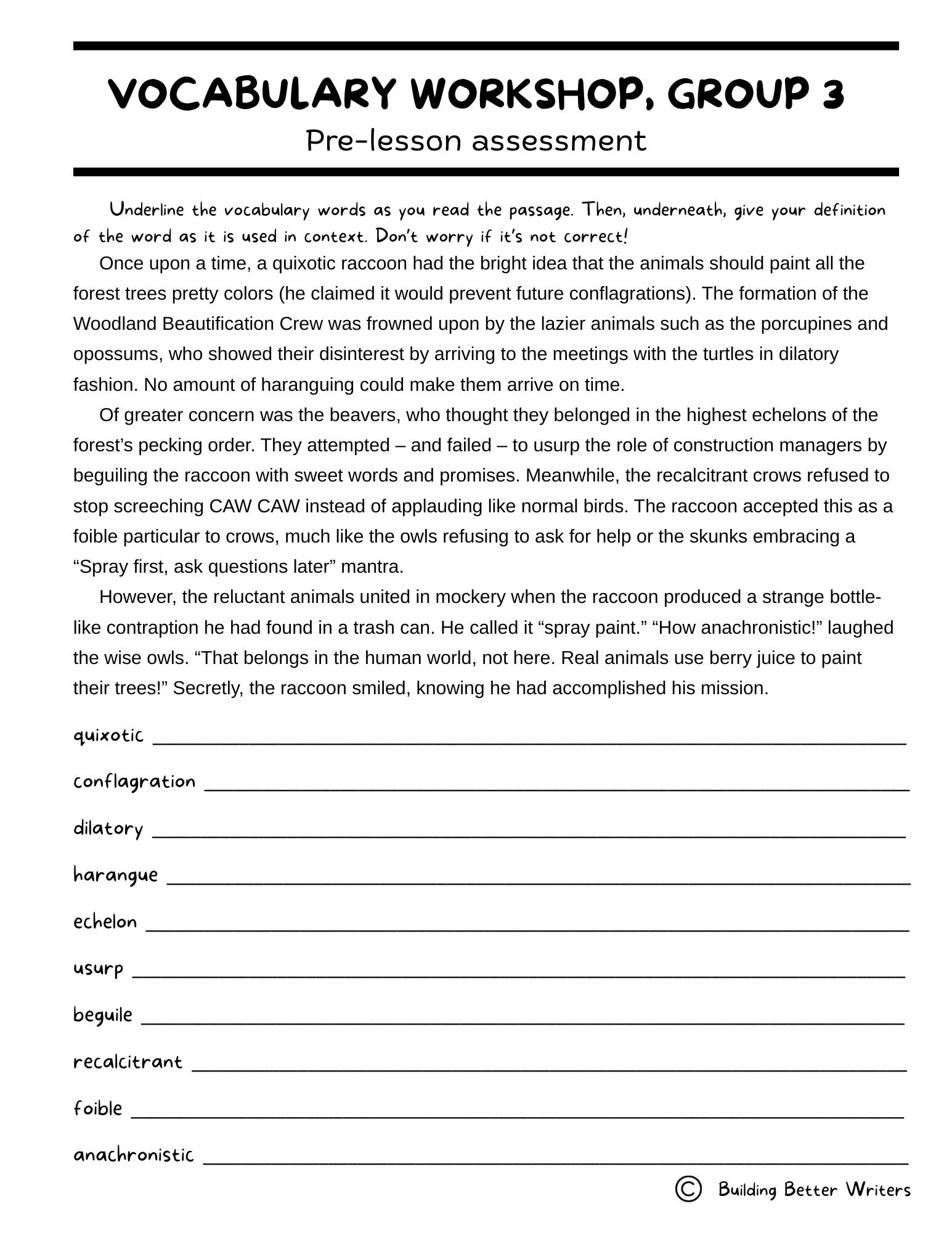 Advanced Vocabulary Unit / Upper-Level Word Study & Activities / Group 3