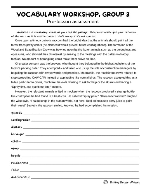 Advanced Vocabulary Unit / Upper-Level Word Study & Activities / Group 3