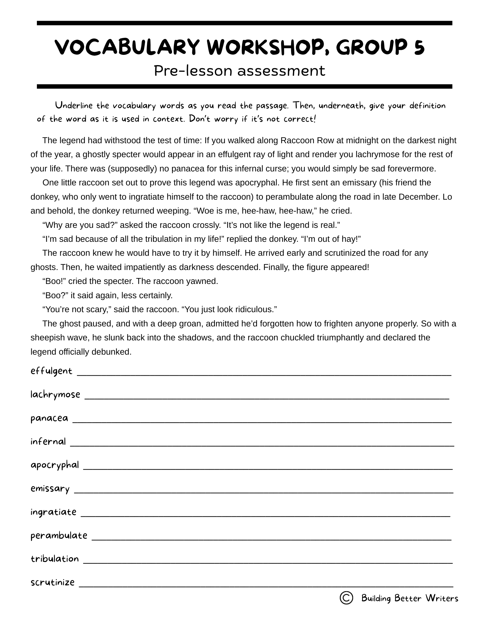Advanced Vocabulary Unit / Upper-Level Word Study & Activities / Group 5