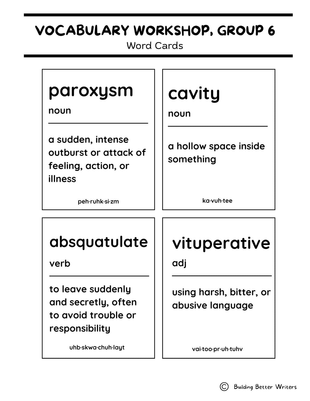 Advanced Vocabulary Unit / Upper-Level Word Study & Activities / Group 6