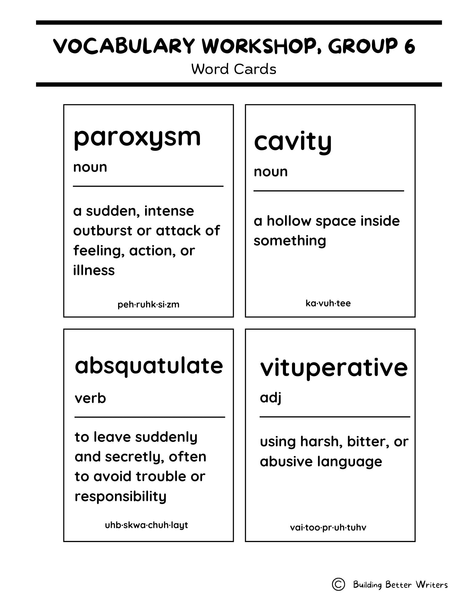 Advanced Vocabulary Unit / Upper-Level Word Study & Activities / Group 6