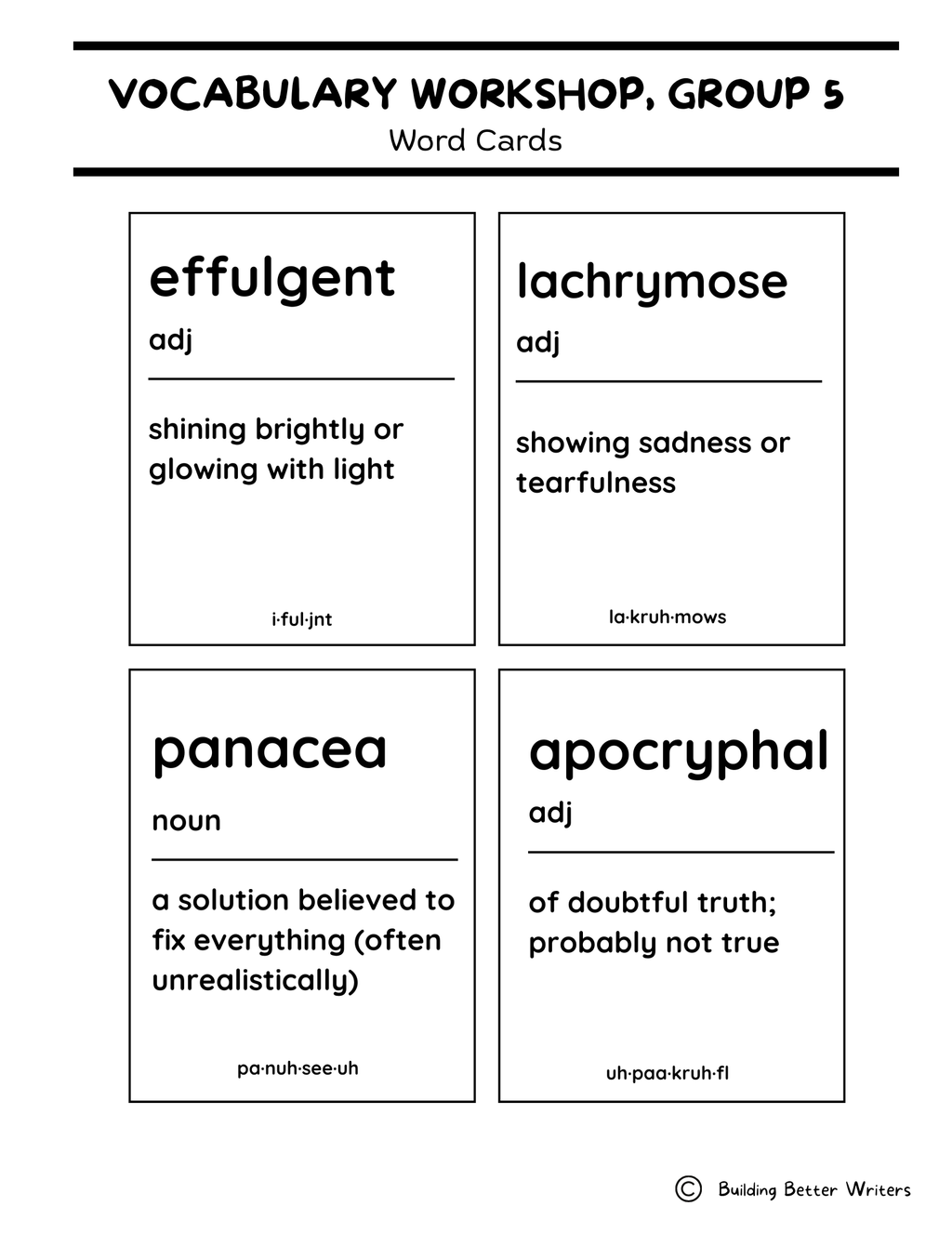 Advanced Vocabulary Unit / Upper-Level Word Study & Activities / Group 5