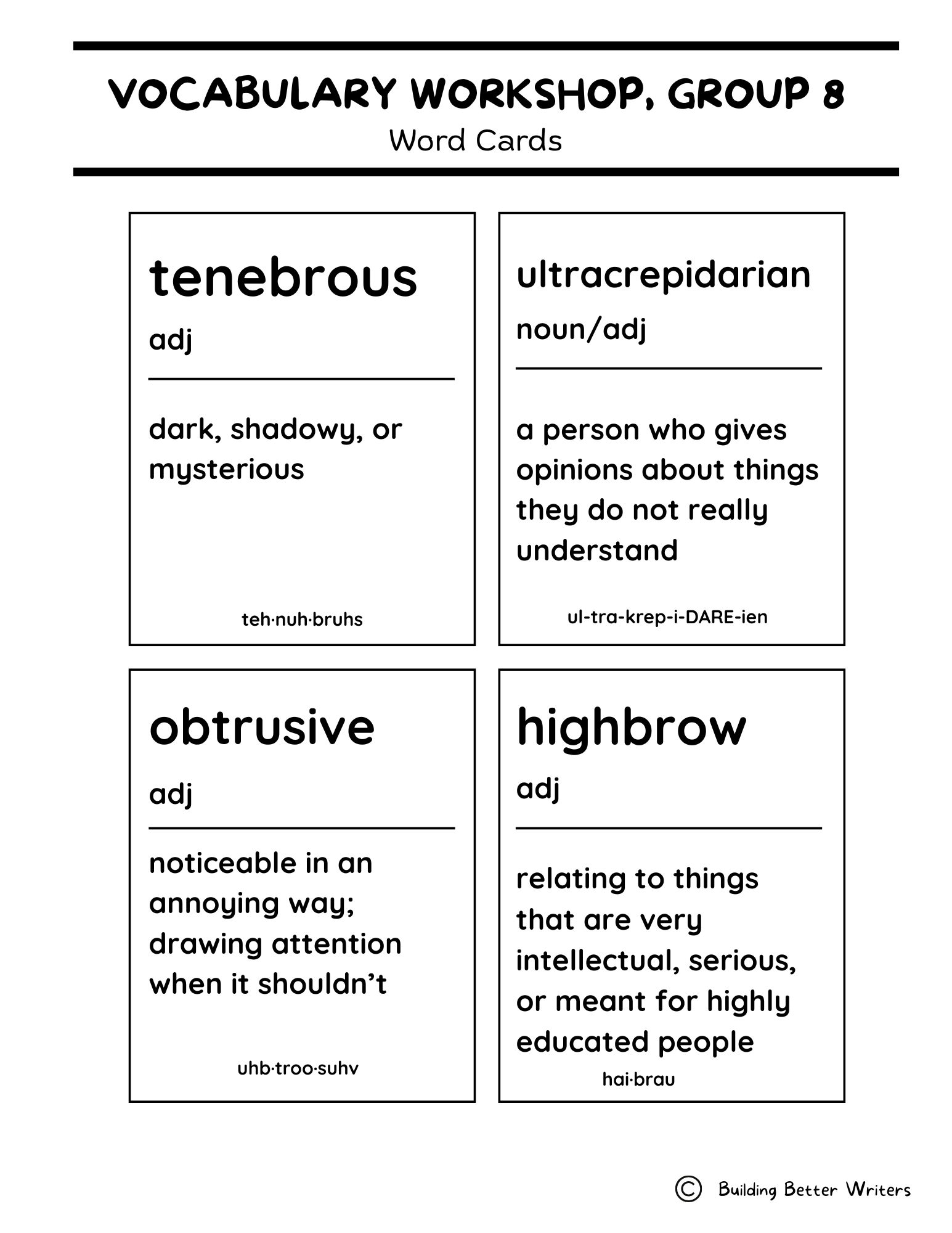 Advanced Vocabulary Unit / Upper-Level Word Study & Activities / Group 8