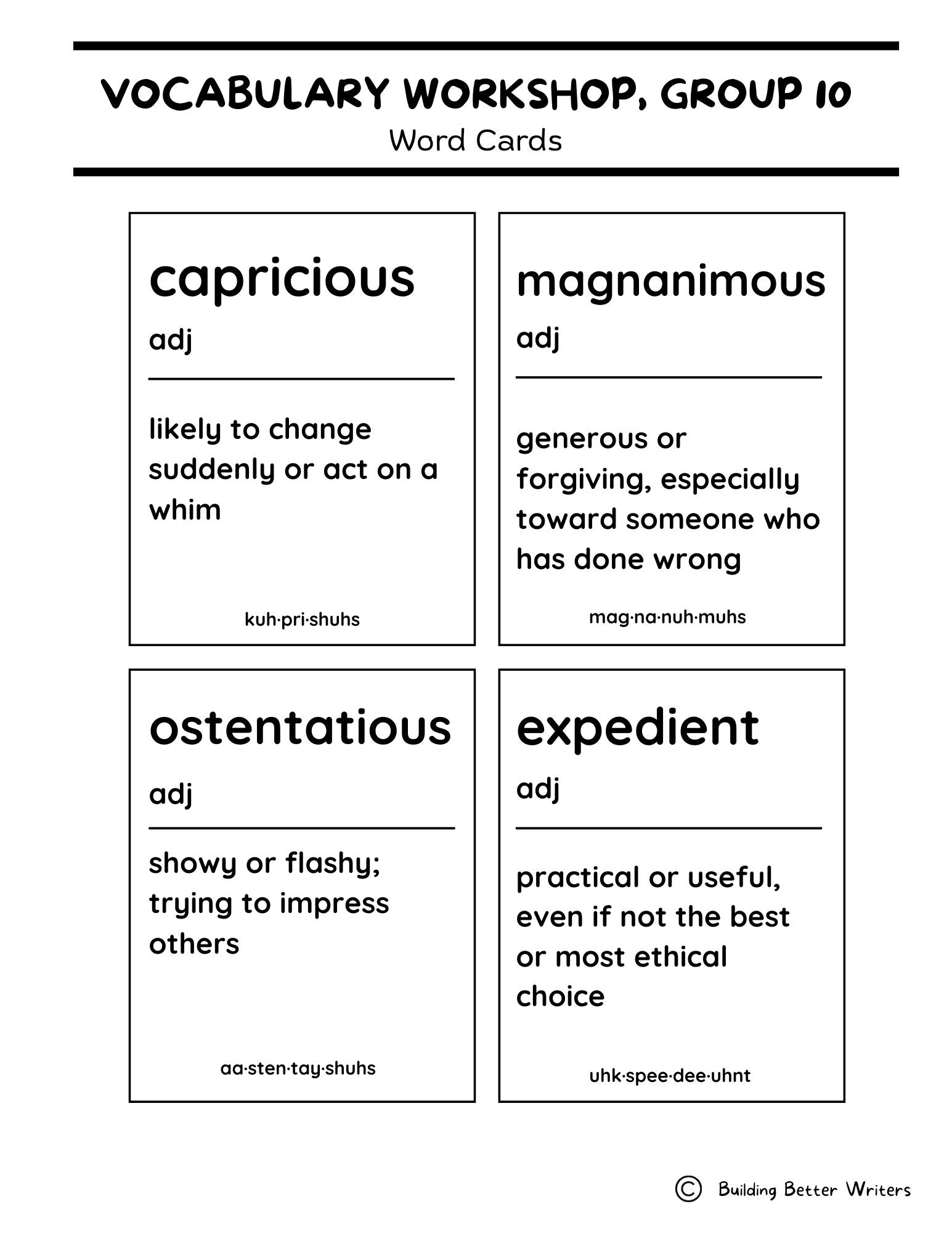 Advanced Vocabulary Unit / Upper-Level Word Study & Activities / Group 10