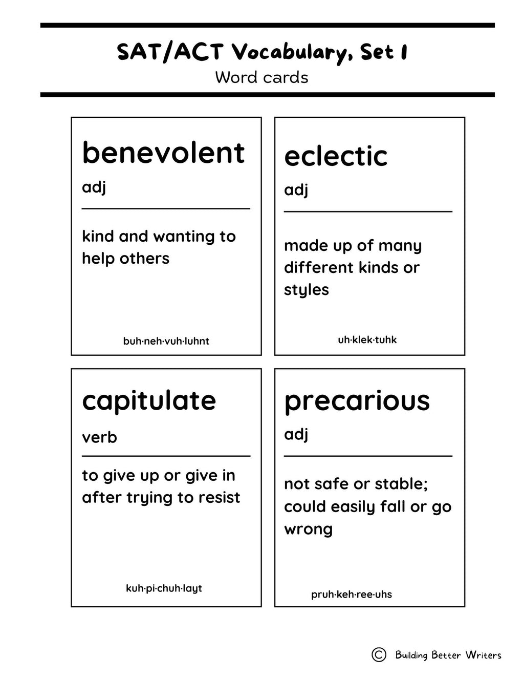 SAT/ACT/TOEFL Vocabulary Word Study & Activities / Set 1
