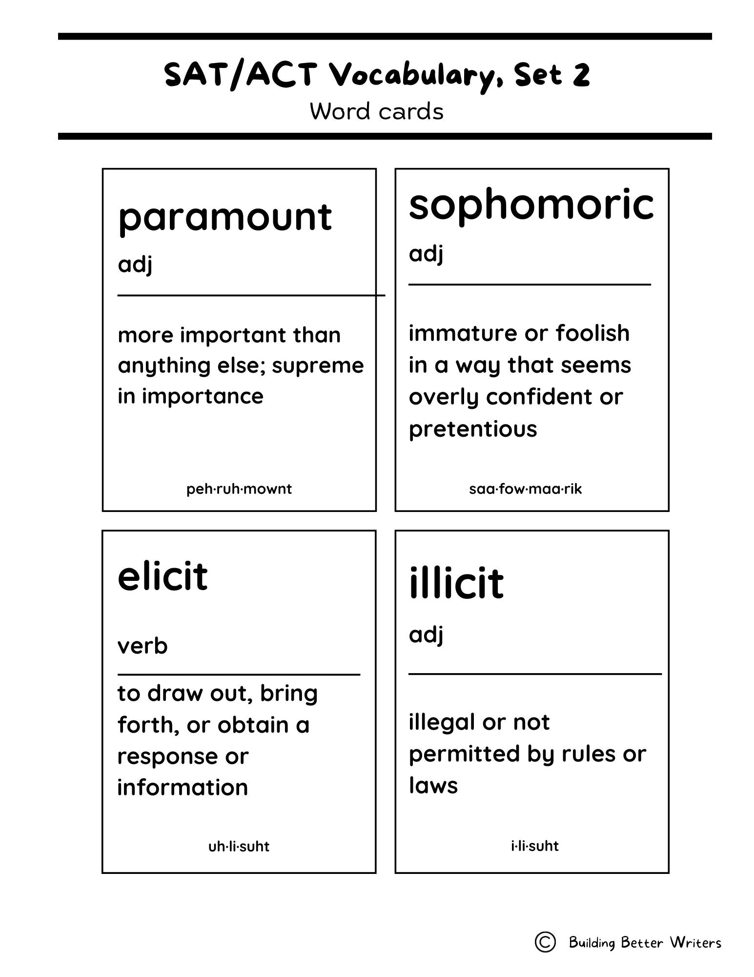 SAT/ACT/TOEFL Vocabulary Word Study & Activities / Set 2