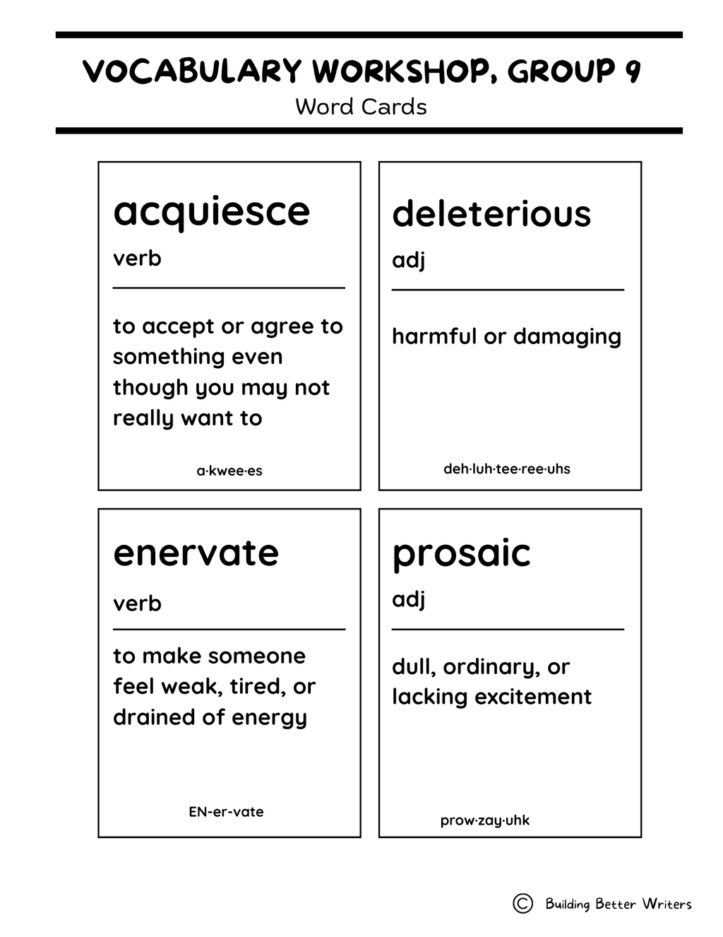 Advanced Vocabulary Unit / Upper-Level Word Study & Activities / Group 9