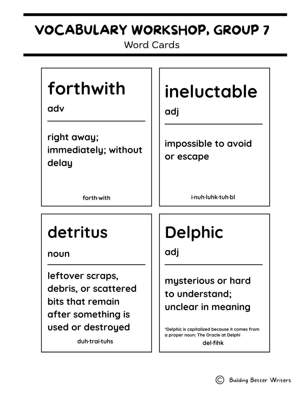 Advanced Vocabulary Unit / Upper-Level Word Study & Activities / Group 7