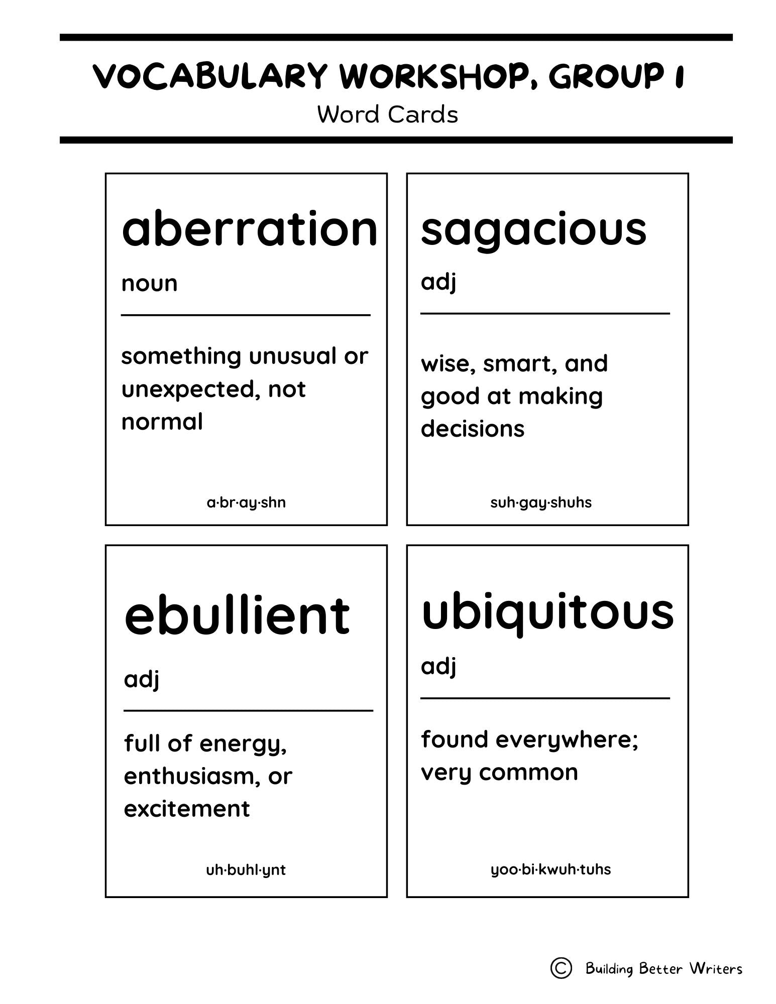 Advanced Vocabulary Unit / Upper-Level Word Study & Activities / Group 1
