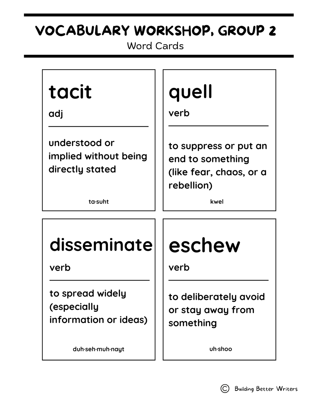 Advanced Vocabulary Unit / Upper-Level Word Study & Activities / Group 2