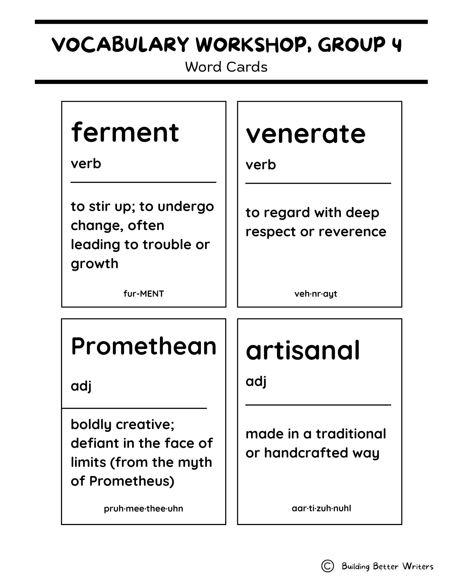 Advanced Vocabulary Unit / Upper-Level Word Study & Activities / Group 4